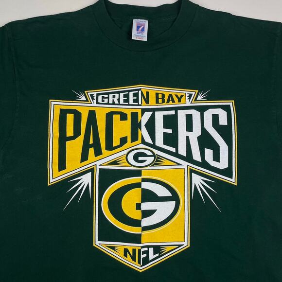 Vintage Green Bay Packers NFL Football Logo 7 Shockwave Green & Yellow Shirt XL - Picture 2 of 5